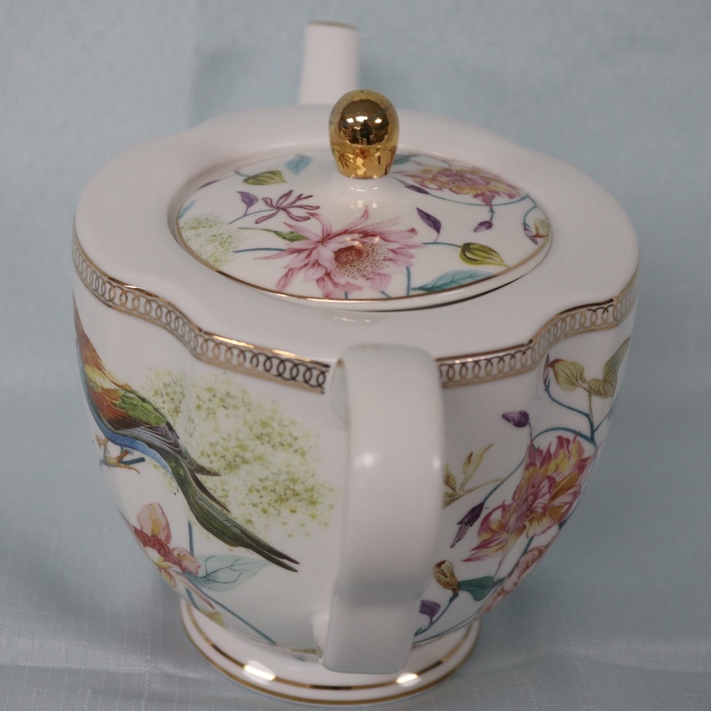 GRACE TEAWARE BOTANICAL PARADISE BIRDS FLORAL PORCELAIN COFFEE TEAPOT - NEW - Picture 7 of 8